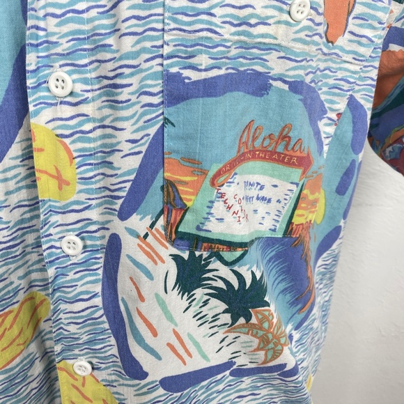 Vintage Mens Big Waves Heet Sportswear Shirt Medium Aloha Print Short Sleeve - Picture 4 of 12